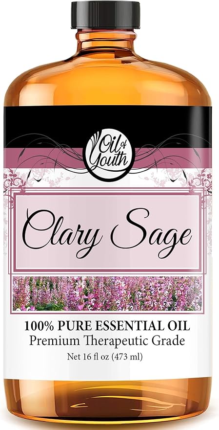 Oil of Youth - Clary Sage Essential Oil (16oz Bulk) Pure Therapeutic Grade Essential Oil for Aromatherapy, Diffuser, Stress Relief, Skin Therapy