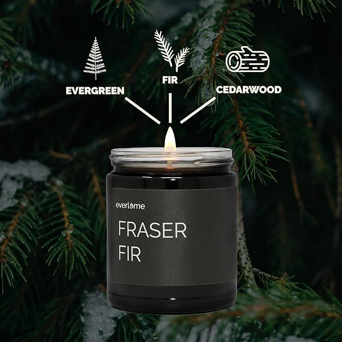 Premium Soy Wax Candle | Highly Scented Black Glass Jar Candles | Long Lasting, Clean Burn | 8 oz | Gifts for Man and Woman | Made in USA (Fraser Fir)