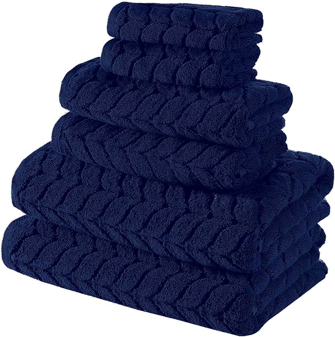 BAGNO MILANO Turkish Bath Towels, Soft Plush Jacquard Luxury Bath Towels, Quick Dry Towel Set (Navy, 2 pcs Bath Towel Set)