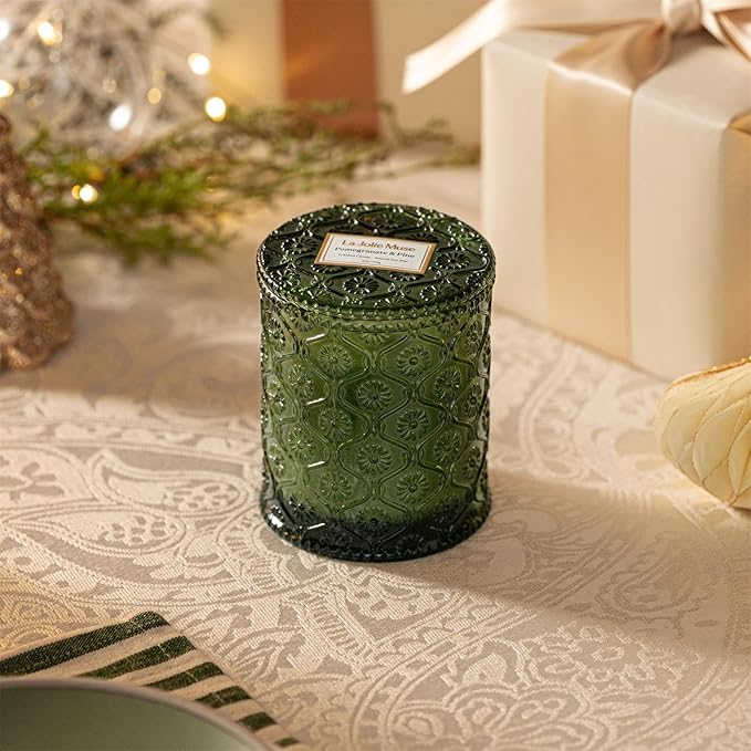 LA JOLIE MUSE Christmas Candles | Pine & Pomegranate Candle | Lemon, Pomegranate & Pine | 6 oz Natural Soy Wax | 40 Hours Clean Burn | Gift-Ready for Hosts, Gatherings | Elegant Home Décor