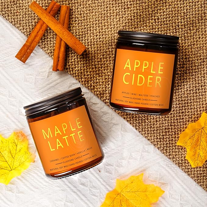 Fall Scented Candles Apple Cider 7oz – Fresh Apple Candle with Warm Cinnamon & Spiced Cider Soy Wax Candle for Cozy Autumn Home Décor, Perfect Fall Gift for Apple Lovers, 50 Hour Long Burn