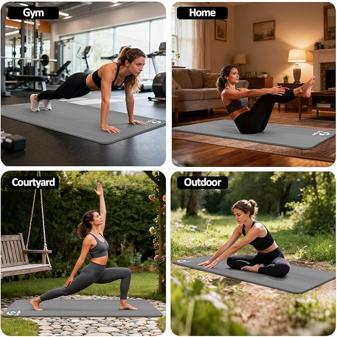 Yoga Mat Non Slip NBR Extra Thick Yoga Mat, 72"L x 32"/24"W x 0.6"/0.4"TH (185cm x 80cm/61cm x 15mm/10mm), Anti-Tear Exercise Mat with Carrying Strap and Bag, Workout Mats for Yoga, Pilates