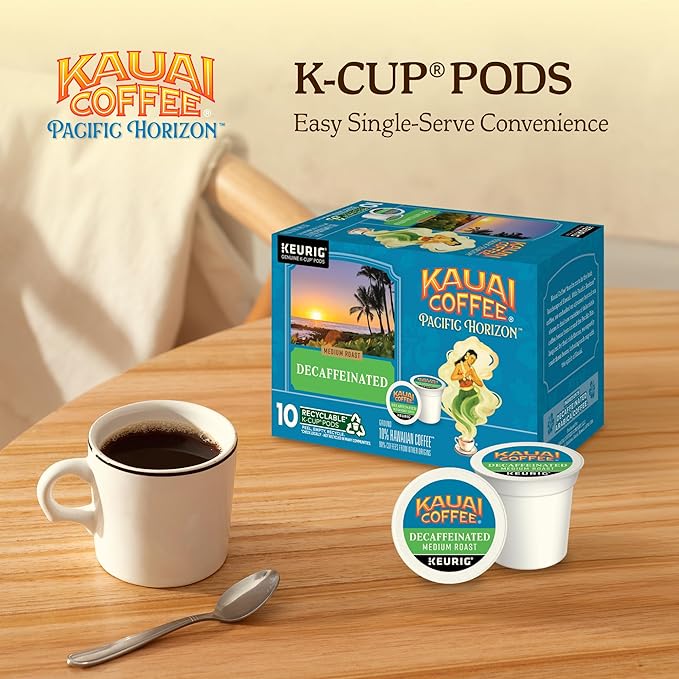 Kauai Coffee K-Cup Pods for Keurig Brewers – Arabica Coffee, 10% Hawaiian – Medium Roast, Bright Aroma with Floral Notes – Decaf, 1 Pack of 10 Single Serve K-Cups