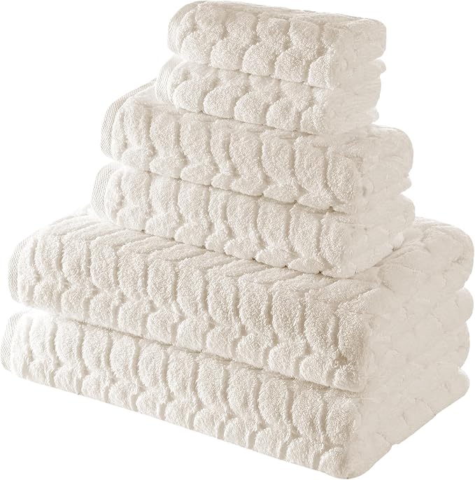 BAGNO MILANO Turkish Bath Towels, Soft Plush Jacquard Luxury Bath Towels, Quick Dry Towel Set (Cream, 2 pcs Bath Towel Set)