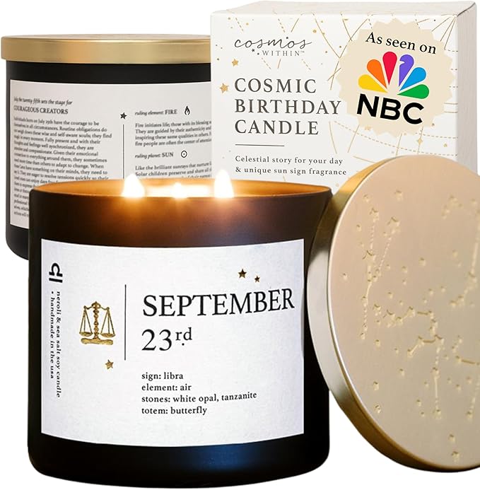 September 23rd Personalized Zodiac Candle | Inspirational Astrology Reading and Daily Affirmation for Your Birthdate | Handmade Libra Candles | Astrology Birthday Gifts for Women