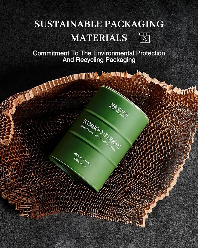 M&SENSE Bamboo Scented Candles Natural Non Toxic, Large Aromatherapy Candle for Stress Relief Meditation Relaxing, Housewarming Gifts for Women Men, 21.2oz 120 Hour Long Burning