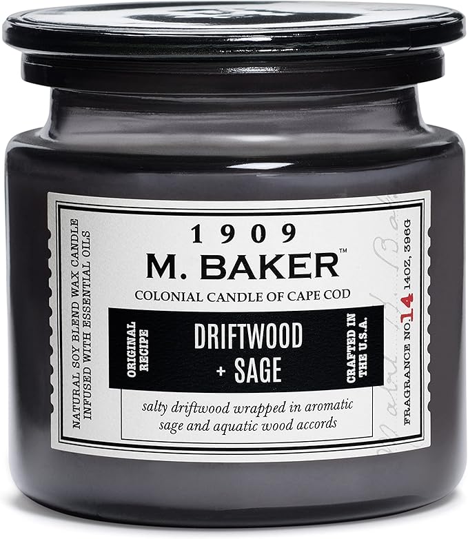 Colonial Candle Driftwood Sage Scented Jar Candle | 2-Wick Natural Soy Blend Wax Candle for Home | Relaxing Aromatherapy Candle Infused with Essential Oils | M. Baker Apothecary Glass Jar Candle