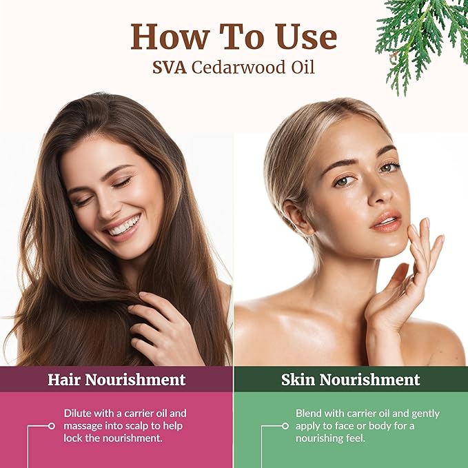 SVA Cedarwood Essential Oil – 4 Fl Oz – 100% Natural Cedar Cupressus Funebris Oil - for Diffuser, Hair Care, Face, Skin Care, Aromatherapy, Scalp and Body Massage, Soap and Candles - with Dropper