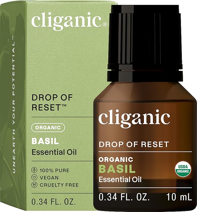 Cliganic Organic Basil Essential Oil, 100% Pure Natural for Aromatherapy | Non-GMO Verified