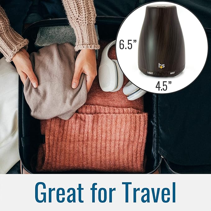 HealthSmart Essential Oil Diffuser, Cool Mist Humidifier and Aromatherapy Diffuser with 150ML Tank Ideal for Small Rooms, Adjustable Timer and Mist Mode, Wood Grain Brown (Pack of 2)