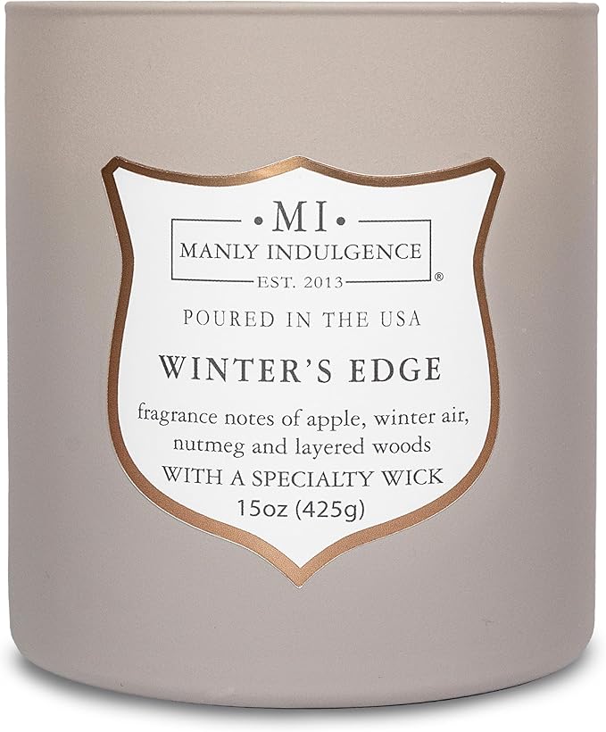 Manly Indulgence Winters Edge Scented Candles for Men, 15 oz Wooden Wick, Premium Soy Blend Wax, 60H Burn, Candles for Home Scented - Made in The USA