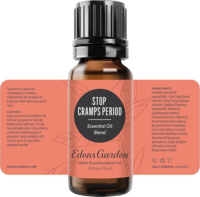 Edens Garden Stop Cramps Period Essential Oil Blend- 100% Pure Premium Grade, Undiluted, Natural, Therapeutic, Aromatherapy, The Best for Diffusing, Skin, Humidifiers, Hair 10 ml (.33 fl oz)