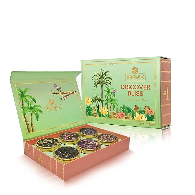 BREWIX, Discover Bliss Premium Assorted Tea Gift Set for Women (6 Premium Teas / 75+ Cup) | Tea Gift Sets For Tea Lover | Tin Caddy Presentation Box | Gifts for Her | Gifts for Women