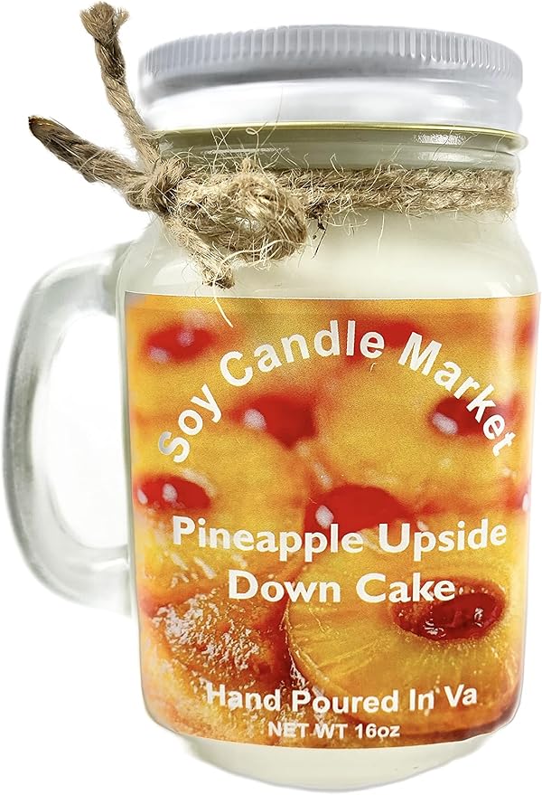 Soy Scented Candles | Handmade & Highly Aromatic Candles Burns Upto 85 Hours in Glass Jar - Perfect for Home Decor, Wedding, Birthday, Dinner (Pineapple Upside Down Cake, 16 oz)