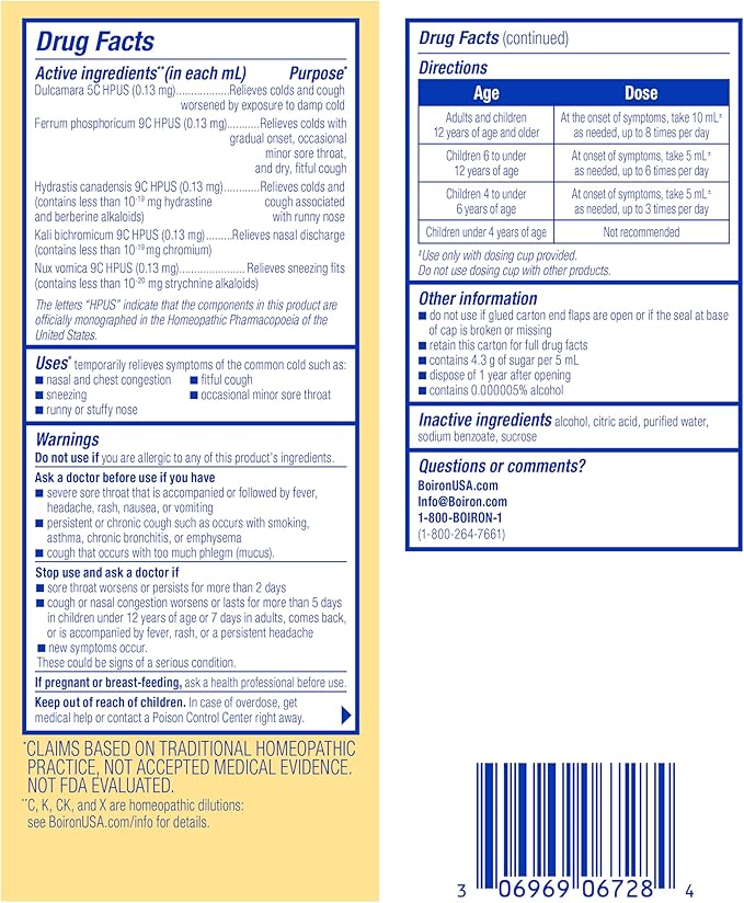 Boiron Chestal Adult Cold and Cough Syrup for Nasal and Chest Congestion, Runny Nose, and Sore Throat Relief - 6.7 Fl oz