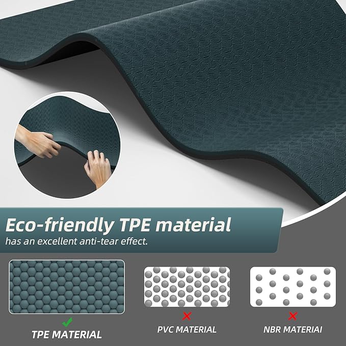 onlyhe Extra Thick 12mm TPE Exercise Yoga Mat with Strap, 1/2 Inch Non-slip Workout Mat for gymnastics, Pilates, Home, Workout, Gym Floor Fitness