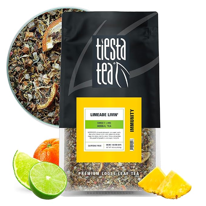 Tiesta Tea - Limeade Livin, Loose Leaf, Sweet Lime Herbal Tea, Premium Non-Caffeinated Blend, Make Hot or Iced, Brews Up to 200 Cups, 16 oz Resealable Bulk Pouch