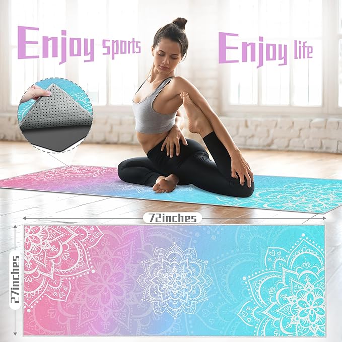 alissgorat Yoga Towel,Absorbent Yoga Mat Towel for Hot Yoga Non Slip,Stylish Prints,Ideal for Workouts,Hot Yoga,Bikram,Pilates Equipment,72 x 27 in,Gradient Mandala