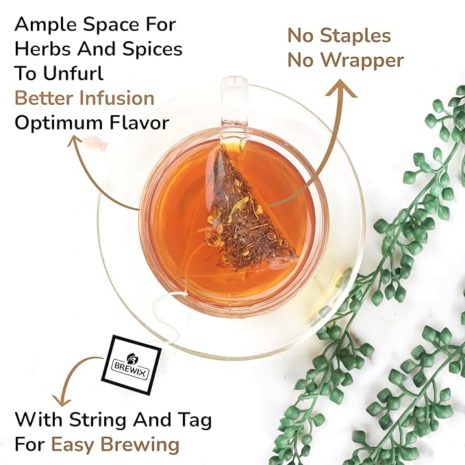 BREWIX, Rooibos Chai Tea Bags (25 Pyramid Tea Bags) Caffeine-Free, Herbal Tea, South African Red Tea | Rooibos, Cardamom, Cinnamon, Black Pepper, Nutmeg, Ginger & Clove