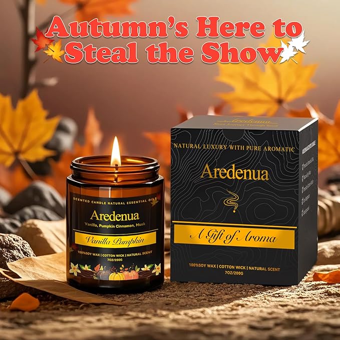 Vanilla Pumpkin Candle – Warm Holiday & Winter Pumpkin Aroma, Hand-Poured Soy Candle for Christmas Home Décor & Cozy Seasonal Gifting