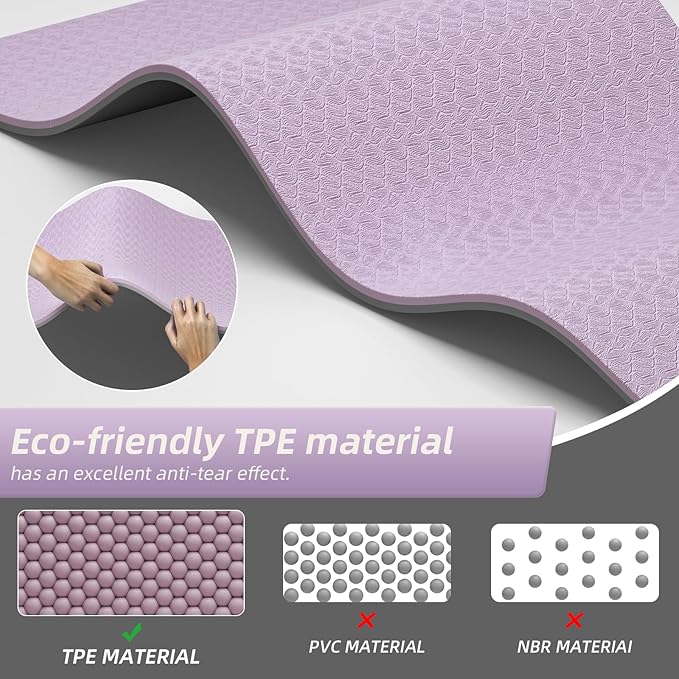 onlyhe Extra Thick 12mm TPE Exercise Yoga Mat with Strap, 1/2 Inch Non-slip Workout Mat for gymnastics, Pilates, Home, Workout, Gym Floor Fitness