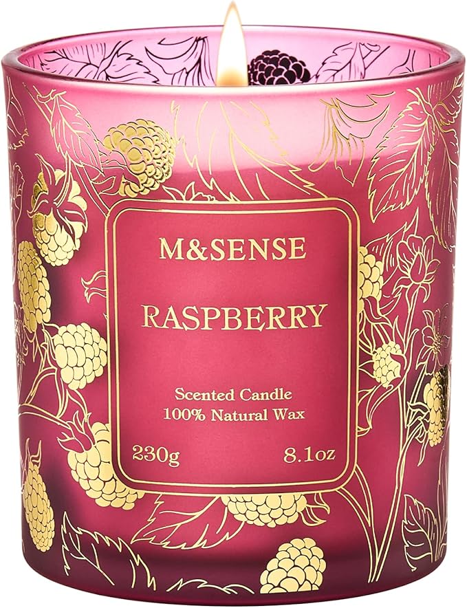 M&SENSE Raspberry Soy Candles, Vegan Non Toxic 8.1oz 42-Hour Burn Time, Winter Aromatherapy Candle for Relaxing Stress Relief, Housewarming New Year Gifts