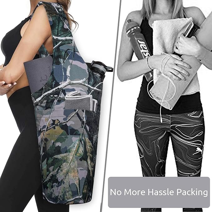 Fashion Printed Yoga Mat Bag with Large Side Pocket & Zipper Pocket Long Tote Yoga Bag Fit Most Size Mats - Holds More Yoga Accessories
