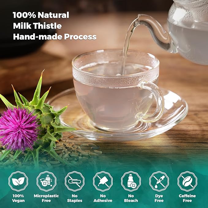 Lavitali, Milk Thistle Tea Bags | 60 bags, 100% Pure Herbal Tea | Caffeine-Free, Antioxidant-Rich, Eco-Friendly Filter Bags | Daily Natural Botanical, Hot or Iced Herbal Infusion