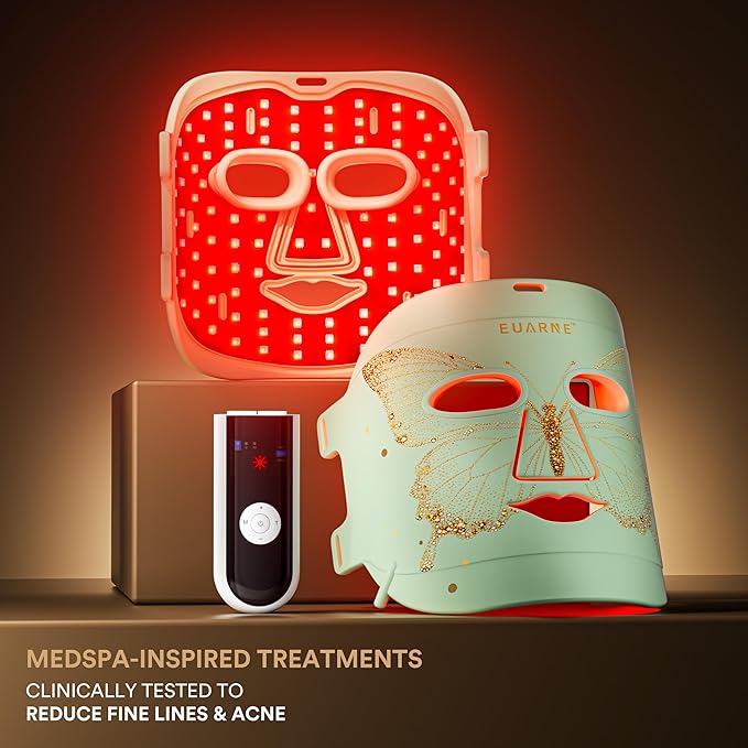LED Face Mask Light Therapy, Red Light Therapy for Face, 324 LEDs and 4 Modes Light Therapy Mask, Infrared Face Mask Light Therapy and Red & Blue Dual-Light for Wrinkles, Fine Lines and Blemishes