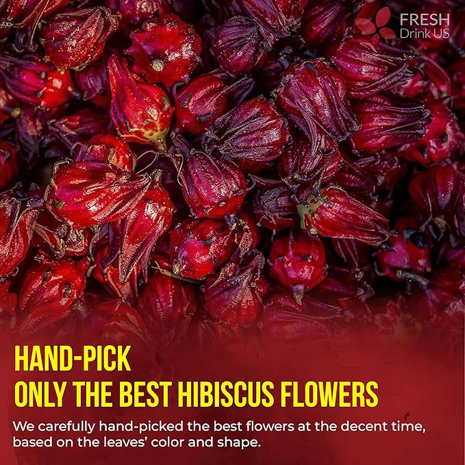 FreshDrinkUS, Premium 140 Hibiscus Flowers Tea Bags, 100% Natural, Handmade & Pure from Hibiscus Flowers. No Sugar/Caffeine/Gluten, Vegan. Tart & Refreshing, Hot or Ice Tea, Great For All Seasons