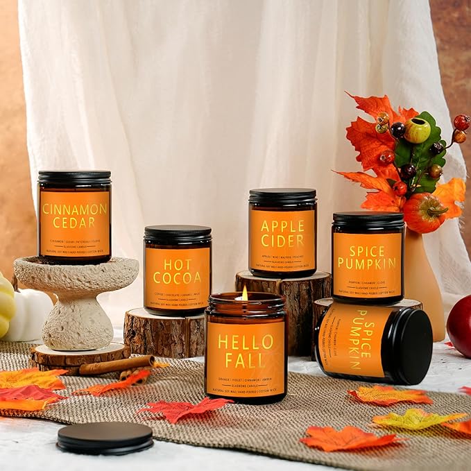 Fall Candles, Cinnamon & Cedar Scented Soy Candles, Autumn/Holiday/Halloween/Birthday/Christmas Gifts for Women & Men, 50-Hours Burning Time (7Oz)