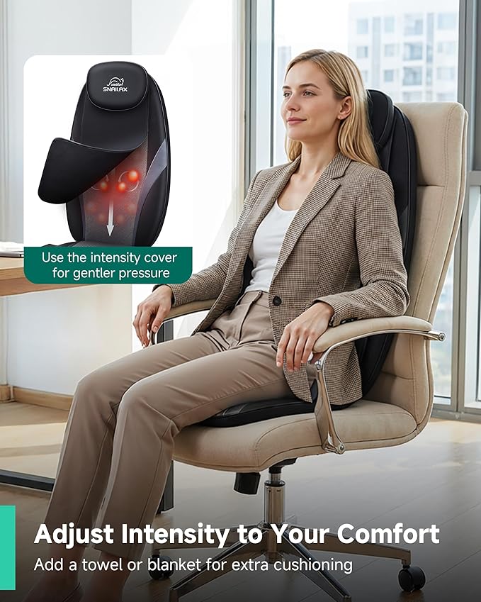 Snailax Shiatsu Back Massager with Heat Massage Chair Pad Kneading Back Massager for Pain Relief Deep Tissue Chair Massage Pad for Office Home