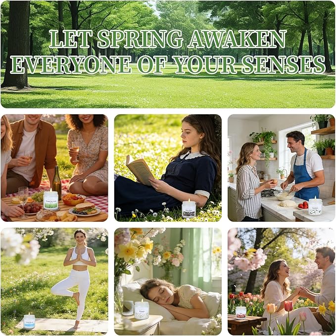 Spring Candle Set, 6 Pack Floral Scented Candles, 21 oz Soy Candles for Home Scented, Spring Gifts Set for Women & Men, Freesia/Rose/After Rain/Gardenia/Fresh Cut Grass/Ocean Breeze