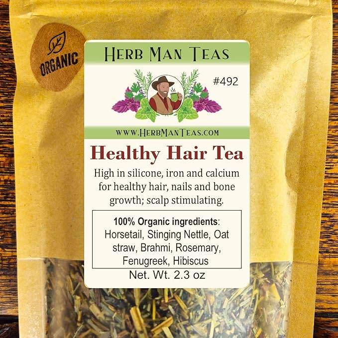 HEALTHY HAIR TEA — An Organic mineral-rich Herbal Blend to build Strong, Healthy Hair and avoid hair thining Formulated by Master Herbalist Khabir - Non-GMO, No Additives