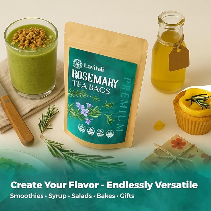Lavitali, Rosemary Leaves Tea Bags | 60 bags, 100% Pure Herbal Tea | Caffeine-Free, No Sugar, Eco-Friendly Filter Bags | Daily Natural Botanical, Hot or Iced Herbal Infusion