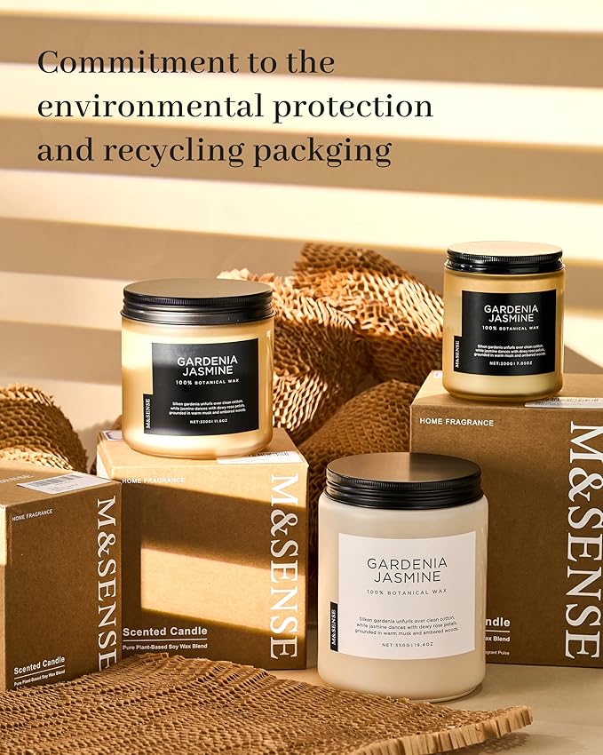 M&SENSE Gardenia Jasmine Scented Candle, 50 Hours Slow Burning Clean Non Toxic 7.05oz 2 Wicks Highly Scented Aromatherapy Candle for Housewarming Gifts, Long Lasting Fragrance for Bath & Office