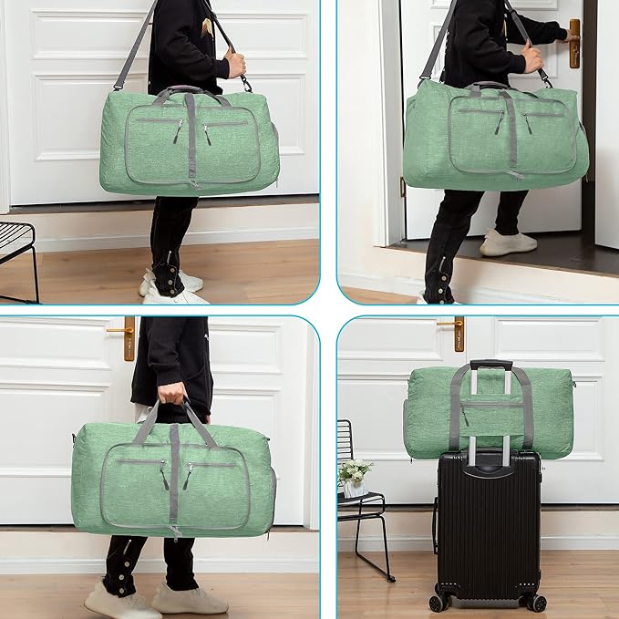 Vomgomfom 65L/85L/115L Foldable Travel Duffle Bag, Lightweight Checked Luggage with Shoe Compartment, Water-Resistant Weekender Overnight Bag for Men & Women