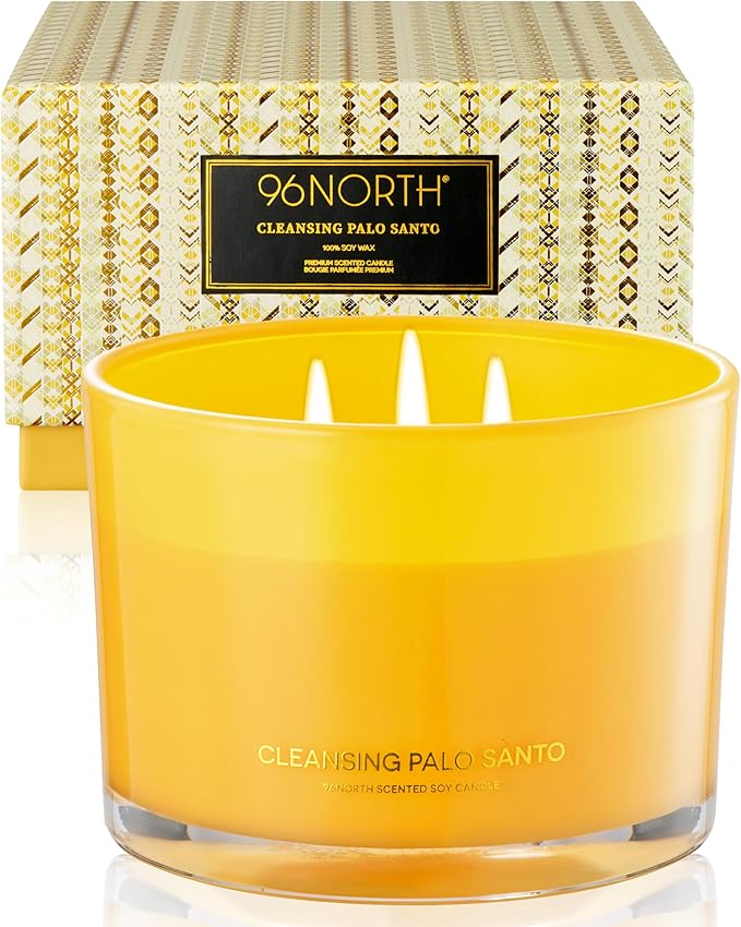 96NORTH Luxury Palo Santo Candle | Large 3 Wick Jar Candle | Up to 50 Hours Burning Time | 100% Natural Soy Wax | Relaxing Aromatherapy Aesthetic Candles | Housewarming Gift for Men and Women