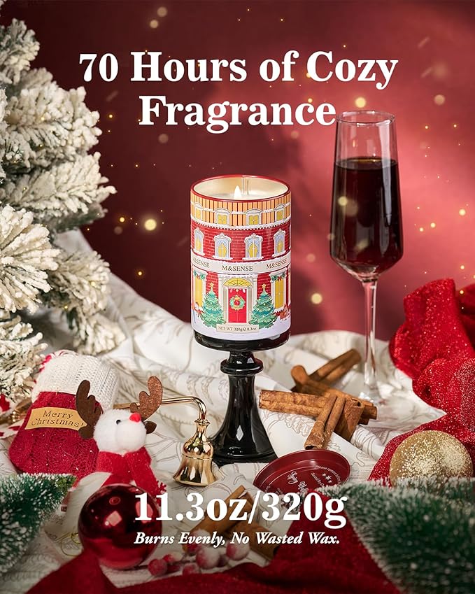 M&SENSE Spicy Mulled Wine Christmas Candles, Warm Apple Cider Holiday Scented Candle for Festival Ambiance, Winter Holiday Candles for Women Men, Soy Wax 11.3oz 70 Hour,Christmas Scented Candles