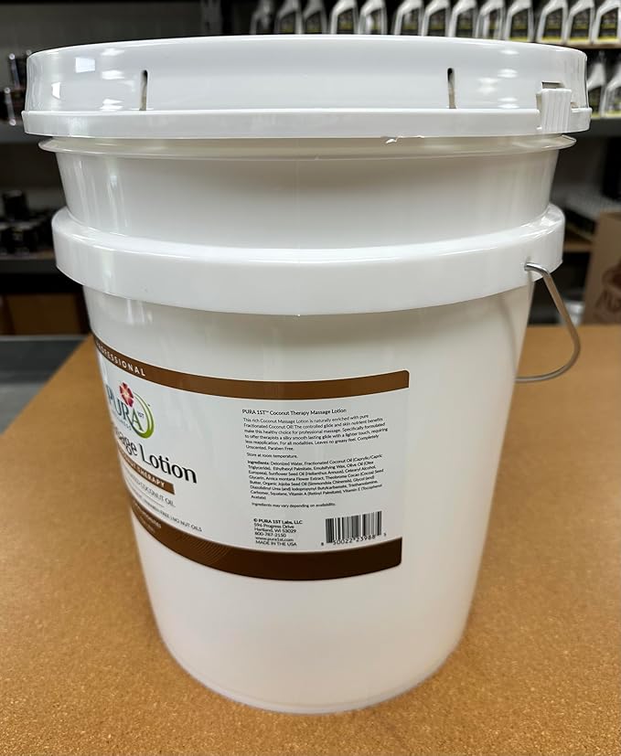 Coconut Therapy 5 Gallon Massage Lotion, Coconut Oil, Professional, Massage Therapy, Deep Tissue, Unscented, Natural Ingredients, Skin Hydrating, Moisturizing, Muscle Relief, for Bruising