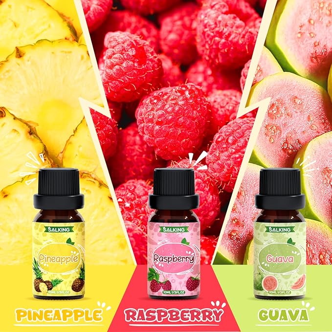SALKING Fruity Fragrance Essential Oils Set, Essential Oil Gift Set Scented Oils for Diffuser Candle Making - Pineapple,Guava, Raspberry, Green Apple, Orange, Cherry