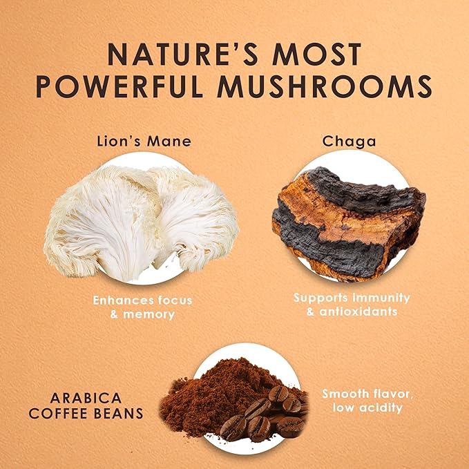 Stop Wasting Mornings Feeling Tired | Mushroom Coffee with Lion’s Mane & Chaga for Long-Lasting Energy, Focus & Wellness | Natural & Jitter-Free | 4oz