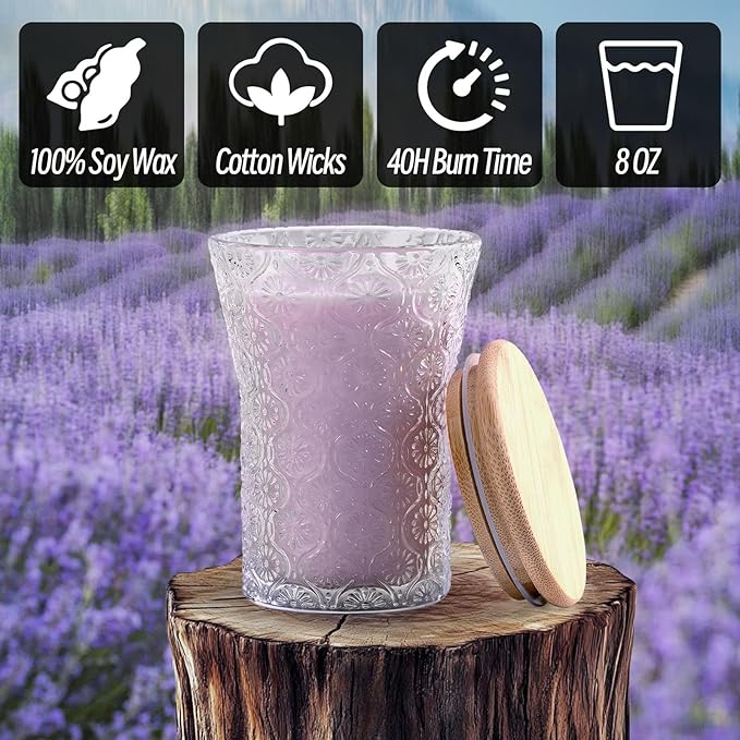 Lavender Scented Candle, Galentines Valentines Mother's Day Soy Jars Candles Gift for Women,8 OZ Aromatherapy Purple Candles for Home Decor