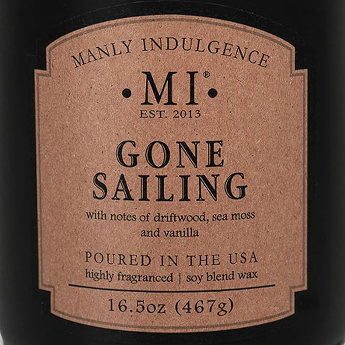 Manly Indulgence Gone Sailing Scented Candles for Men, 2 Wick, 16.5 oz, Premium Soy Blend Wax, 60H Burn, Candles for Home Scented - Made in The USA