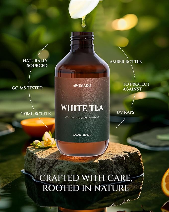 Aromadd White Tea Diffuser Oil Inspired by Luxury Hotel Scent, Essential Oils for Waterless Diffuser, White Tea & Bergamot, Long-Lasting & Natural Home Fragrance - 6.76 fl oz (200 mL)