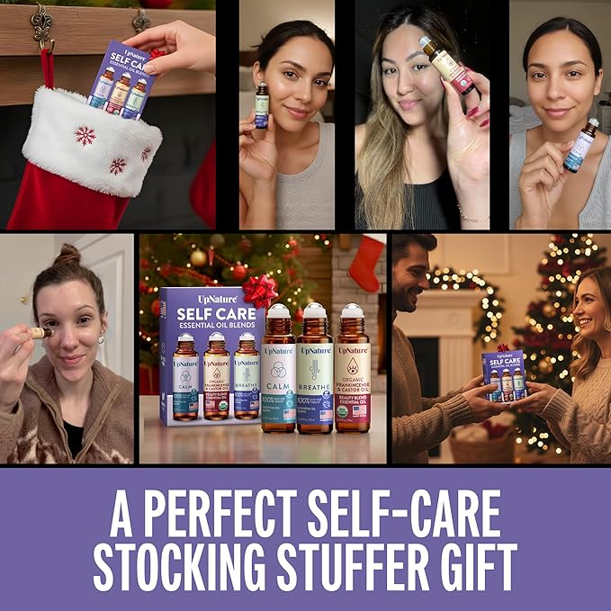 UpNature Self Care Stocking Stuffers for Women Essential Oils Roll On Set - Breathe, Beauty & Calm Oil Roller for Aromatherapy and Relaxation Stress Relief Gifts for Women