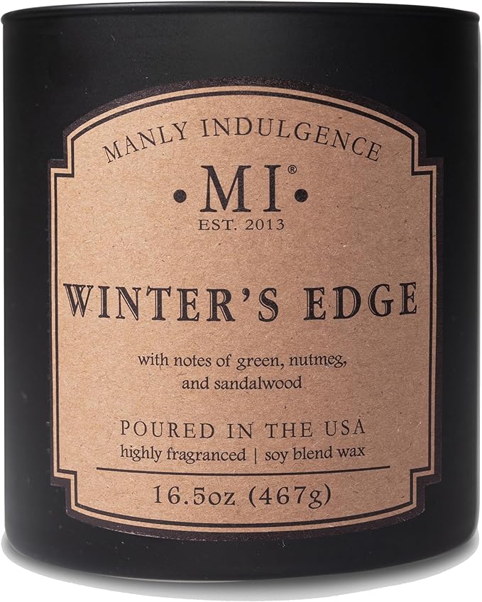 Manly Indulgence Winters Edge Scented Candles for Men, 2 Wick, 16.5 oz Premium Soy Blend Wax, 60H Burn, Candles for Home Scented - Made in The USA