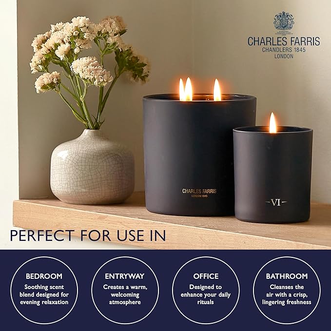Charles Farris Luxury Scented Candle – 3 Wick, Hand-Poured, Long Lasting, Clean Burning, 640g / 22.5oz, Up to 80 Hours of Burn Time, Made in England – Tuberose, Jasmine & Ylang Ylang – Garden of Eden