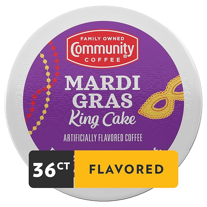 Community Coffee Mardi Gras King Cake Flavored 36 Count Coffee Pods, Medium Roast, Compatible with Keurig 2.0 K-cup Brewers, 12 Count (Pack of 3)