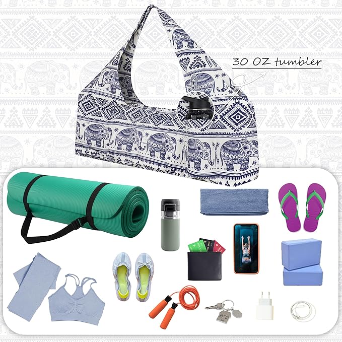jswuffx Large Yoga Mat Bag Yoga Bags and Carriers Fits All You Stuff Yoga Tote Bag with Yoga Mat Strap, Elastic Pockets and Zipper Pockets